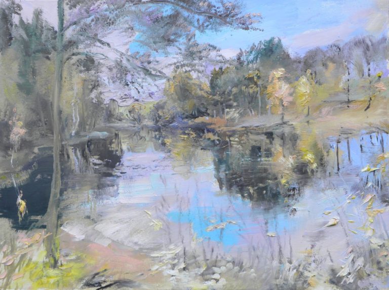 Obraz Podzim u rybníka, akademický malíř Jan Řeřicha Cardamine, olejomalba, krajina